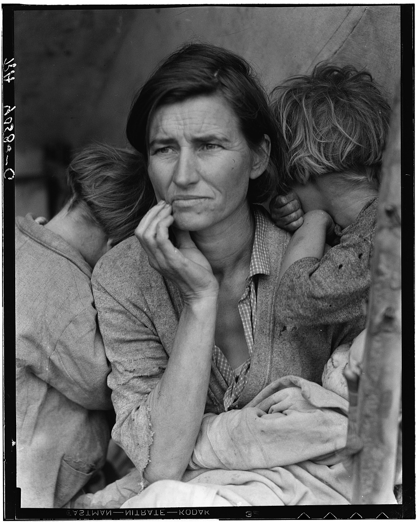 Florence Owens Thompson, Migrant mother, photographiée par Dorothea Lange, Nipomo, Californie, 1936.