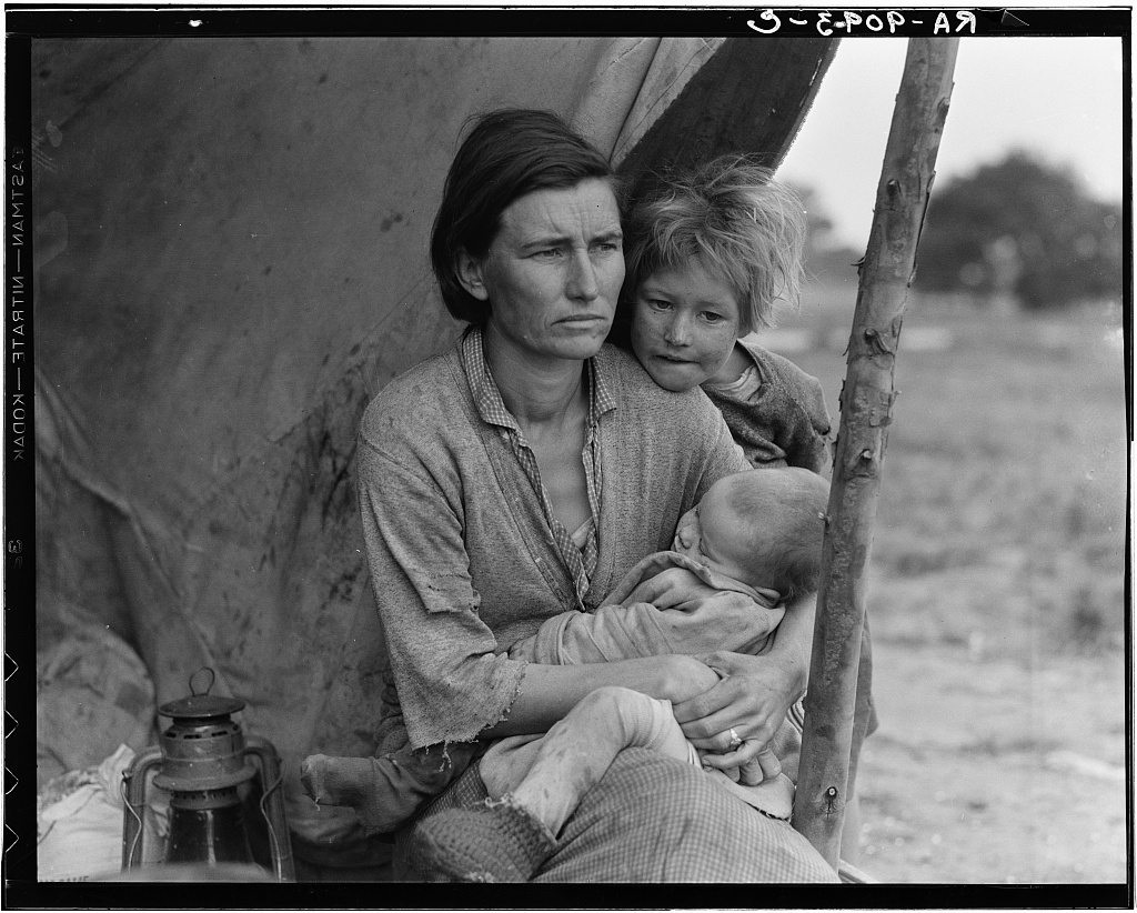 Florence Owens Thompson, Migrant mother, photographiée par Dorothea Lange, Nipomo, Californie, 1936.