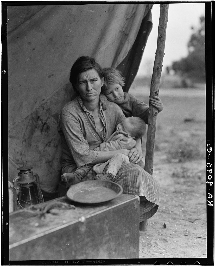 Florence Owens Thompson, Migrant mother, photographiée par Dorothea Lange, Nipomo, Californie, 1936.